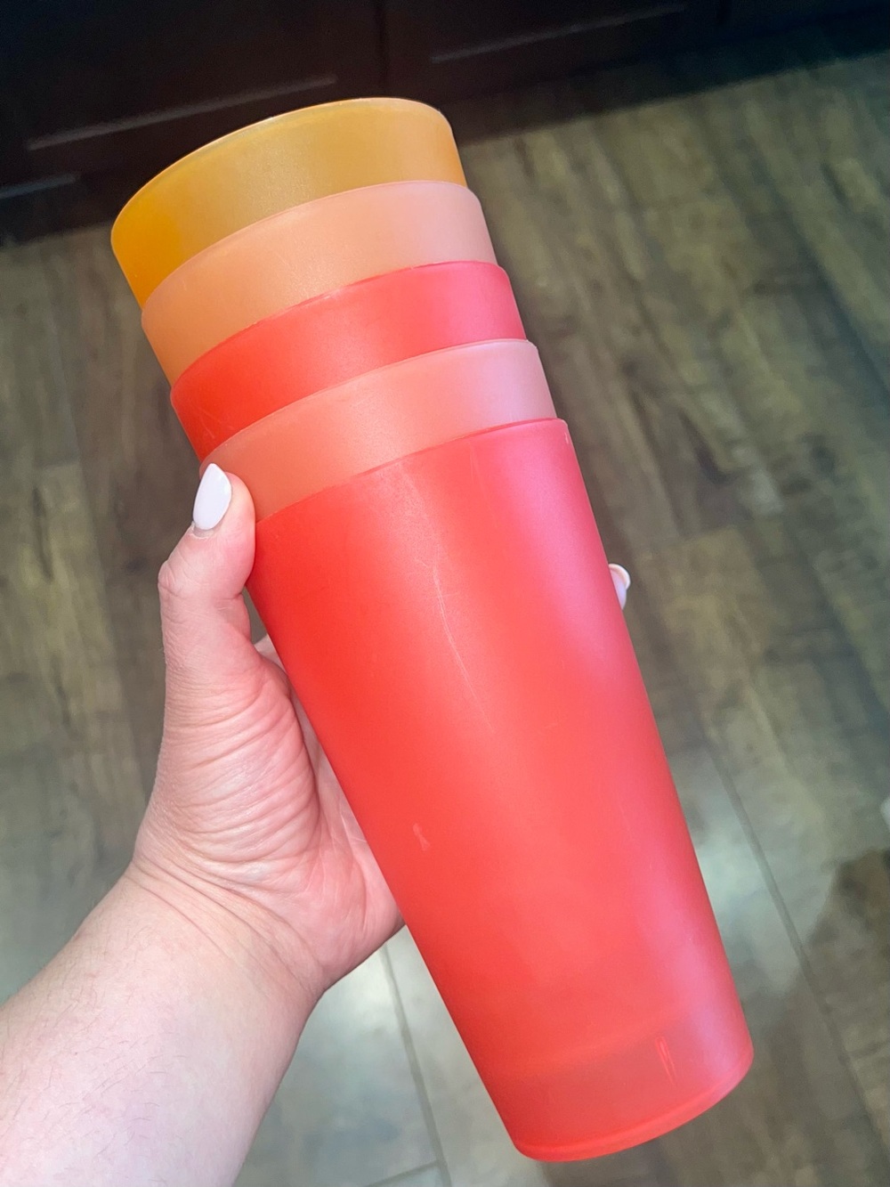Set of Large Plastic Tumblers in Coral, Pink & Amber